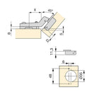 Cerniera a Scodellino 35 mm Braccio Angolare 45º Chiusura Ammortizzata con Basetta 10 Pezzi Emuca