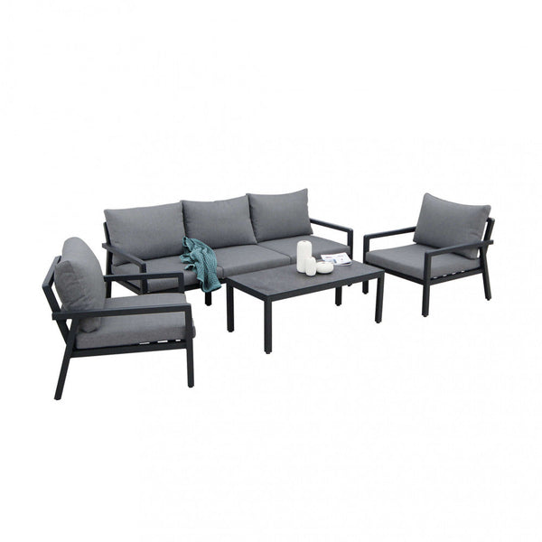 Ensemble Salon de Jardin Canapé 2 Fauteuils et Table Basse avec Coussins en Aluminium Anthracite online