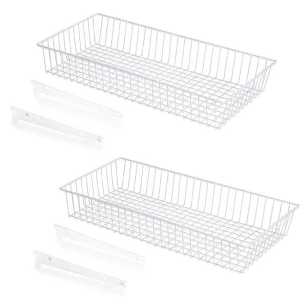 Ensemble de 2 paniers 78,9x35,4x11,6 cm avec supports en acier blanc Emuca online