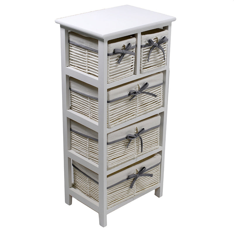 Cassettiera 5 Cassetti in Legno 38x28x81cm Hilary Bianca