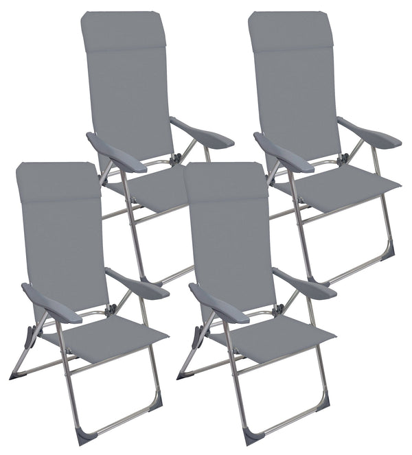 Lot de 4 Transats Pliants Inclinables 59x64x108 cm en Aluminium et Textilène Gris online