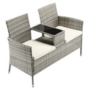 Panca da Giardino con Tavolino Integrato 123x54x 82,5 cm in Polyrattan e Vetro Grigio  