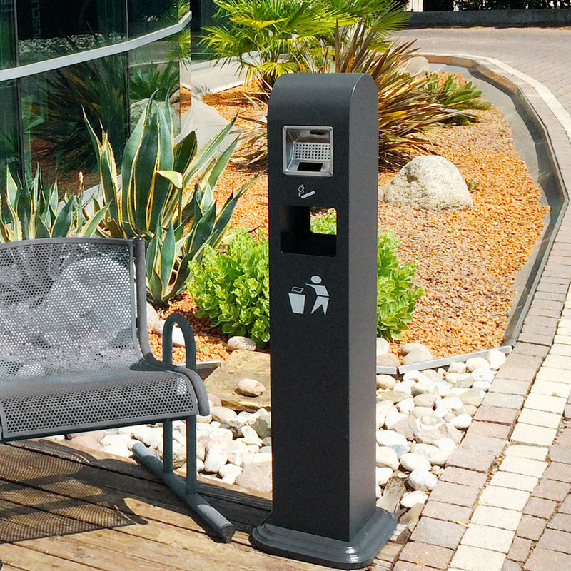 Posacenere a Colonna con Cestino 33x120x31 cm in Metallo Grigio Gotico 10L per Interno Esterno