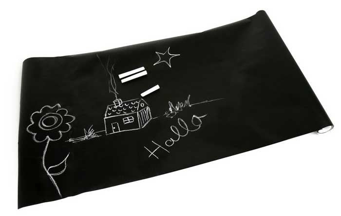 Lavagna Adesiva Nera da Parete Removibile 200x45 cm con Gessetti Colorati