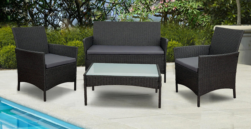 Set da Giardino Divano 2 Poltrone e Tavolino in Polyrattan Soriani Grigio
