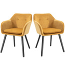 Set di 2 Sedie per Sala da Pranzo con Braccioli Imbottite 54x56x74 cm in Velluto Giallo