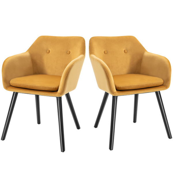 acquista Set di 2 Sedie per Sala da Pranzo con Braccioli Imbottite 54x56x74 cm in Velluto Giallo
