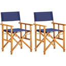 Set 2 Sedie Regista Pieghevoli Seduta e Schienale in Tessuto Blu e Struttura Acacia