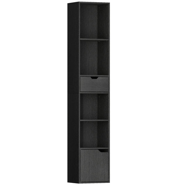 Libreria 30x24x158 cm a 4 Ripiani Aperti con Armadietto e Cassetto Nero sconto