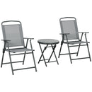 Set Tavolino e 2 Sedie Pieghevoli da Giardino  in Metallo Grigio Chiaro