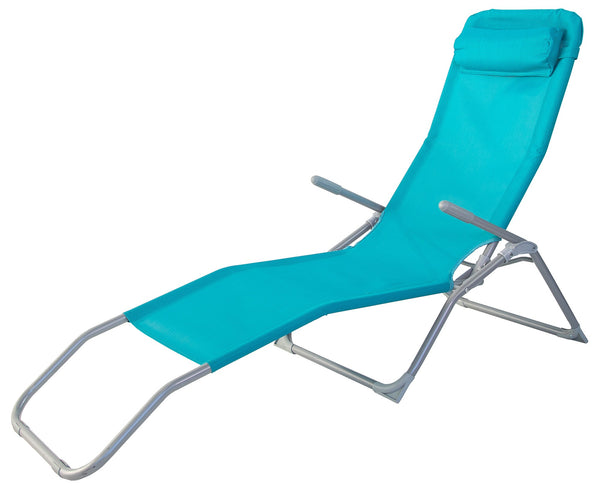 Bain de soleil de jardin pliant 151x60x93 cm en acier et textilène turquoise sconto