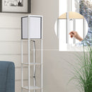 Lampada da Terra con Attacco E27 26x26x160 cm con 3 Mensole e Interruttore a Pedale in MDF e Tessuto Bianco  