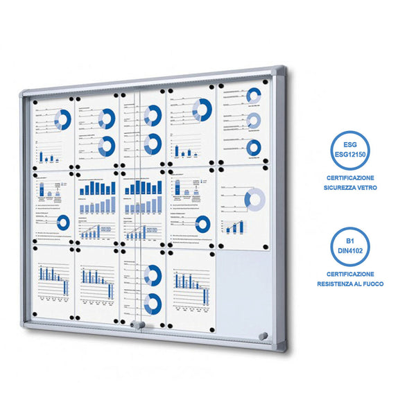 Bacheca con Ante Scorrevoli 116x98,2x5,9 cm in Alluminio Fondo Magnetico Silver acquista