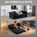 Divano Letto 2 Posti Pieghevole 198x100x69 cm con 2 Cuscini Braccioli Larghi in Ciniglia Grigio Scuro      