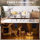 Decorazione Natalizia da Esterno 3 Pezzi Renne e Slitta 78x22x105 cm con 240 LED 8 Illuminazioni Timer e IP44 in Metallo e Rattan PP      