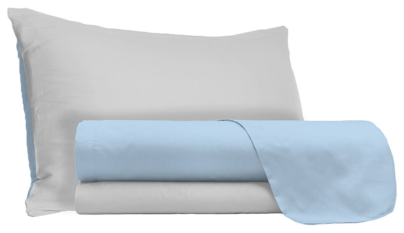 Set Lenzuola Sopra Sotto e Federe Doubleface Azzurro\/Grigio Chiaro Varie Misure