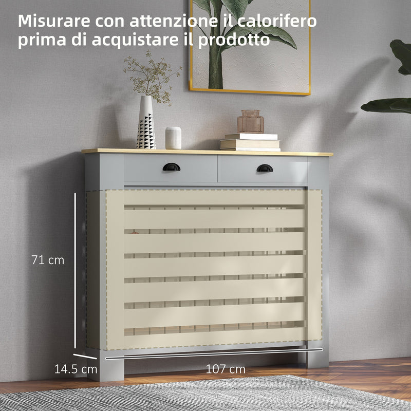 Copritermosifone a Doghe Copricalorifero a Griglia con 2 Cassetti 111x19x95,5 cm in MDF Grigio      