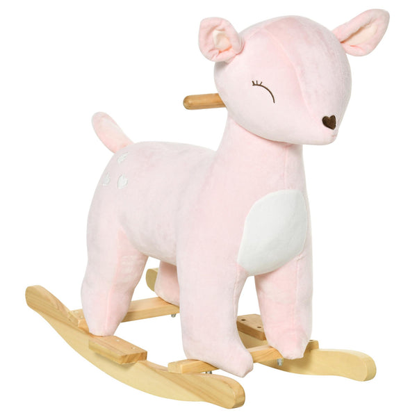 prezzo Cheval à Bascule pour Enfant en Bois et Peluche Cerf Rose
