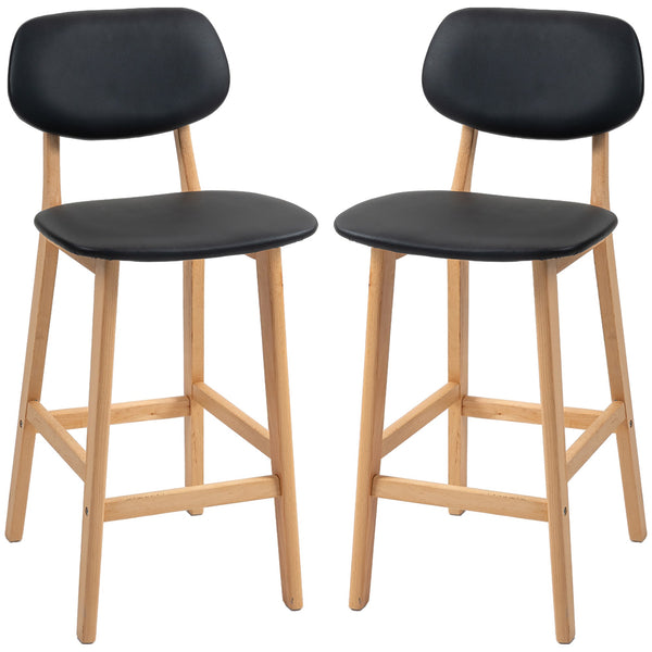 Set 2 Sgabelli da Bar con Schienale 42x47x92 cm Rivestimento Finta Pelle e Poggiapiedi Nero acquista