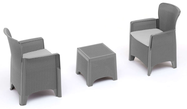 prezzo Salon de jardin en résine 2 fauteuils et table basse Taddei Idro gris foncé