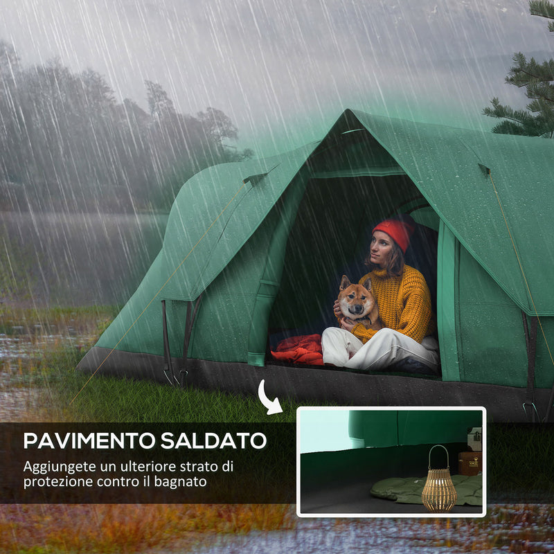 Tenda da Campeggio Idrorepellente 455x230x180 cm 6 Posti con Protezione UV e Pali in Fibra di Vetro Verde  