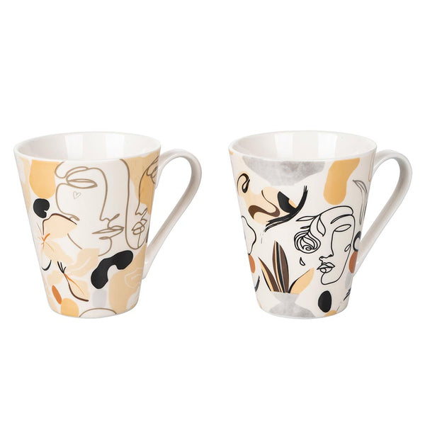 online Set 2 Tazze Ø8,8x10,5 cm in Bone China VdE Tivoli 1996 Face to grey