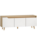 Mobile TV 55" Max a 3 Sezioni 120x35x45,5 cm con Ripiano Regolabile in Legno Bianco e Rovere      