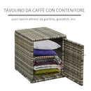 Set 2 Poltrone da Giardino con Tavolino Contenitore in Acciaio e Rattan Grigio