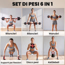 Set Manubri Regolabili 5 in 1 30 kg 95x19x19 cm con Bilanciere e Kettlebell in Plastica e Cemento      