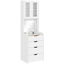 Toeletta Trucco con Specchio Illuminato e Sgabello Luce Regolabile Cassetti e Armadietto in MDF Bianco      