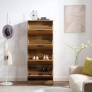 Scarpiera Salvaspazio 4 Ante a Ribalta 63x24x155h cm in Melaminico Venato a Rilievo Rovere