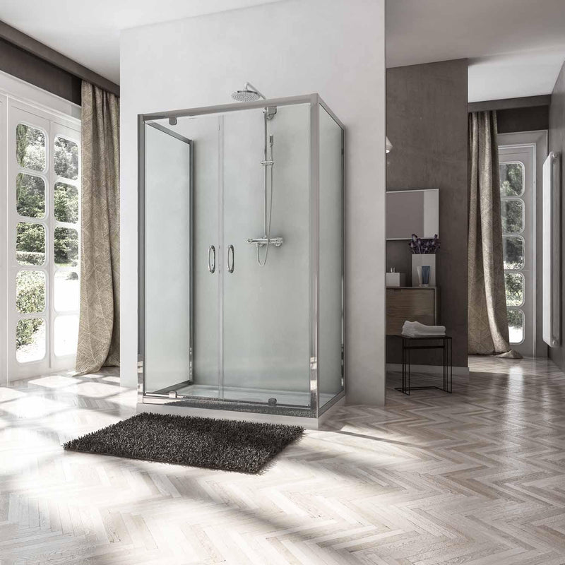 Box Doccia 3 lati 80x130x80 cm 2 Ante Battenti in Cristallo Trasparente 6mm H185 Fosterberg Koge Trio