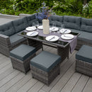 Set Salotto da Giardino 240x186x70 cm ad Angolo con Tavolo e Box Contenitore in Rattan Grigio