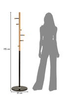 Appendiabiti da Terra Step Ø37x172 cm in Metallo e Faggio e Marmo Nero e Marrone      