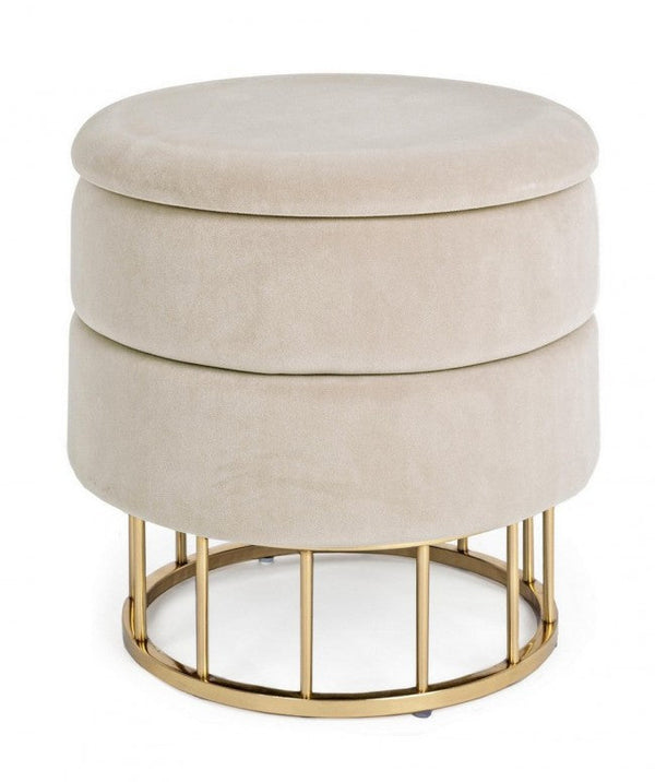 online Tabouret Conteneur Pavlina Beige Rembourré en Tissu Effet Velours