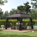 Gazebo da Giardino 3x3m con Zanzariera in Metallo Caffè