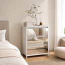Cassettiera a Specchio Moderna 60x35x80 cm con 3 Cassetti in Pannello Truciolato e Vetro Bianca      