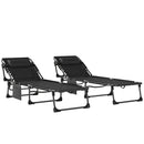 Set 2 Lettini Prendisole da Giardino 57x200x38 cm Pieghevoli e Reclinabili su 5 Livelli con Cuscini in Texteline Nero      