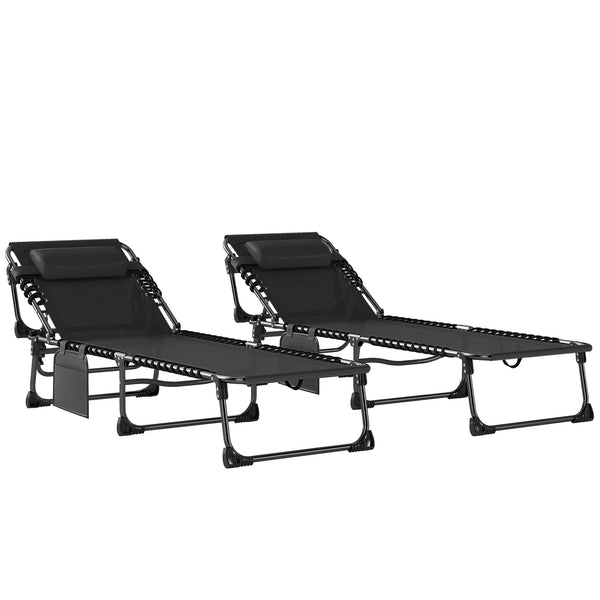 sconto Set 2 Lettini Prendisole da Giardino 57x200x38 cm Pieghevoli e Reclinabili su 5 Livelli con Cuscini in Texteline Nero