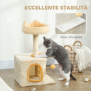 Albero Tiragraffi per Gatti con Cuccia 40x30x72cm in Sisal e Peluche Beige Giallo      