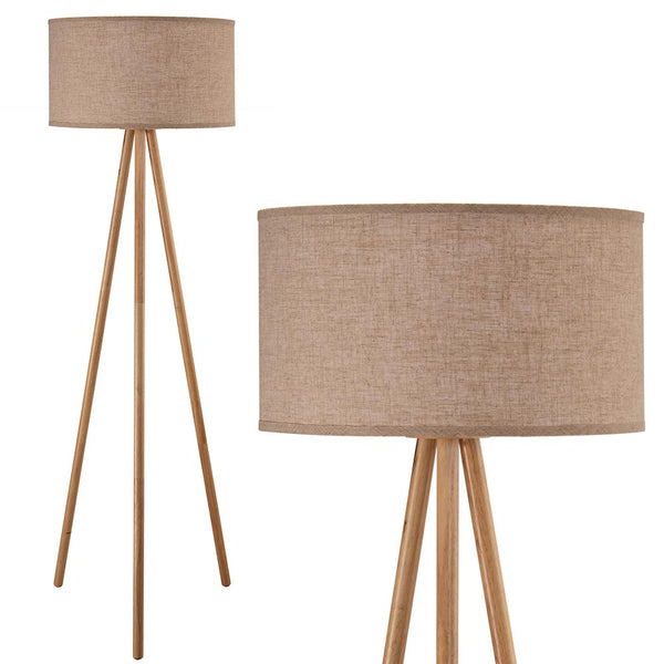 Lampada Piantana Terra Design Moderno in Legno Paralume Tessuto Luce E27 Beige prezzo
