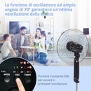 Ventilatore a Piantana 3 Velocità con Telecomando Angolo di Inclinazione Regolabile in Metallo Nero      