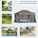 Gazebo da Giardino con Doppio Tetto e Zanzariera in Poliestere Caffè 2.9x3.9m 