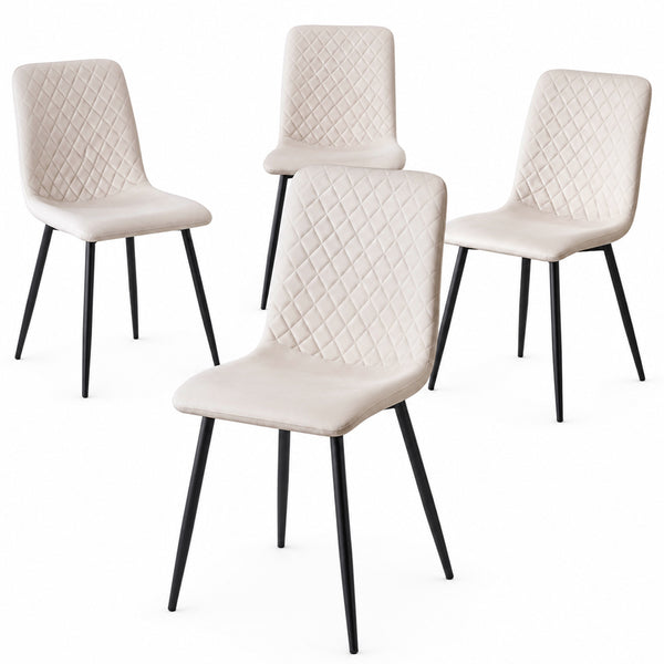 online Set 4 Sedie Piedi Neri e Seduta Ergonomica con Rivestimento in Velluto Beige