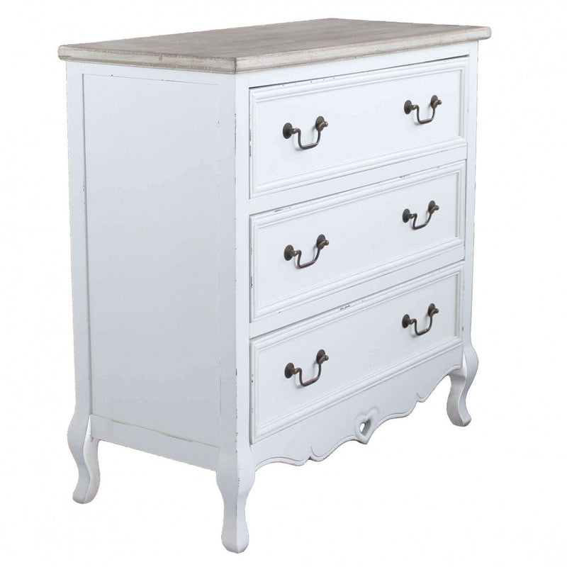 Cassettiera Cuore 3 Cassetti 80x38x80 h cm in Legno di paulownia Bianco