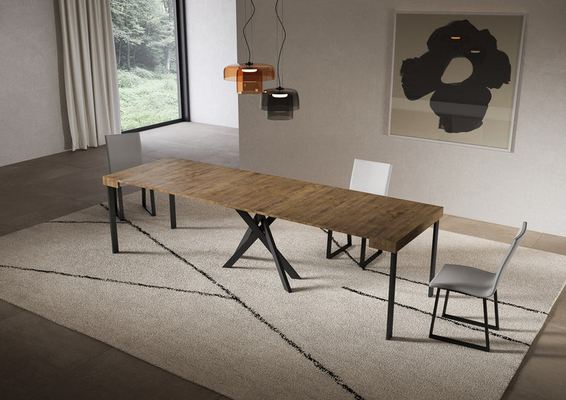 Consolle Allungabile 90-300x40x77 cm Saki Noce Gambe Antracite 