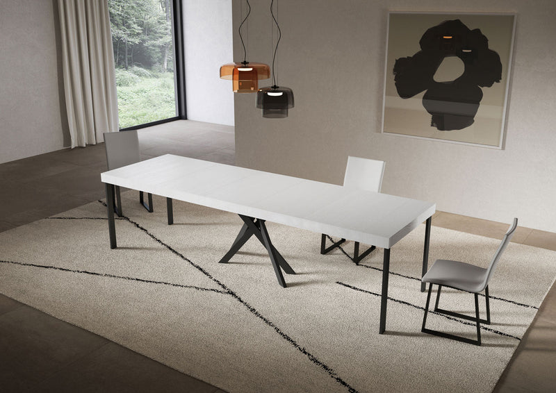 Consolle Allungabile 90-300x40x77 cm Saki Premium Bianco Frassino Gambe Antracite 