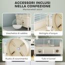 Gabbia per Criceti a 2 Livelli 44,5x28x44 cm 3 Porte Ruota e Tubi in Acciaio e PP Crema e Bianco  