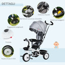 Passeggino Triciclo 100x48x106 cm con Sedile Girevole 360° Grigio