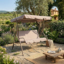 Dondolo da Giardino 3 Posti 170x110x160 cm con Tetto Parasole in Acciaio e Poliestere Tortora      